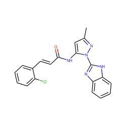 Cc1cc(NC(=O)/C=C/c2ccccc2Cl)n(-c2nc3ccccc3[nH]2)n1 ZINC000006314999