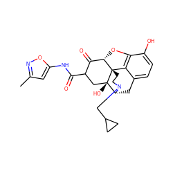 Cc1cc(NC(=O)C2C[C@@]3(O)[C@H]4Cc5ccc(O)c6c5[C@@]3(CCN4CC3CC3)[C@@H](O6)C2=O)on1 ZINC000100628179