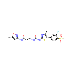 Cc1cc(NC(=O)CCNC(=O)Nc2nc(C)c(-c3ccc(S(C)(=O)=O)c(F)c3)s2)no1 ZINC000084706178