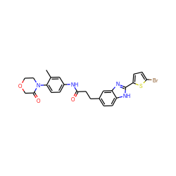 Cc1cc(NC(=O)CCc2ccc3[nH]c(-c4ccc(Br)s4)nc3c2)ccc1N1CCOCC1=O ZINC000027201406