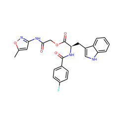 Cc1cc(NC(=O)COC(=O)[C@@H](Cc2c[nH]c3ccccc23)NC(=O)c2ccc(F)cc2)no1 ZINC000002652324