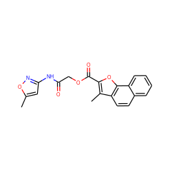 Cc1cc(NC(=O)COC(=O)c2oc3c(ccc4ccccc43)c2C)no1 ZINC000003361229