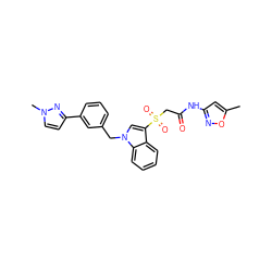 Cc1cc(NC(=O)CS(=O)(=O)c2cn(Cc3cccc(-c4ccn(C)n4)c3)c3ccccc23)no1 ZINC000064715108