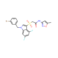 Cc1cc(NC(=O)CS(=O)(=O)c2cn(Cc3cccc(Br)c3)c3cc(F)cc(F)c23)no1 ZINC000070461163