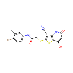 Cc1cc(NC(=O)CSc2sc3c(O)cc(=O)[nH]c3c2C#N)ccc1Br ZINC000013568724