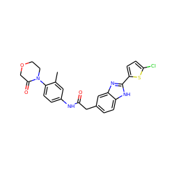 Cc1cc(NC(=O)Cc2ccc3[nH]c(-c4ccc(Cl)s4)nc3c2)ccc1N1CCOCC1=O ZINC000003820008