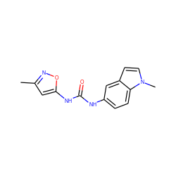 Cc1cc(NC(=O)Nc2ccc3c(ccn3C)c2)on1 ZINC000000016916