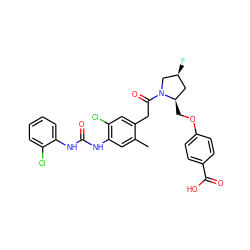 Cc1cc(NC(=O)Nc2ccccc2Cl)c(Cl)cc1CC(=O)N1C[C@@H](F)C[C@H]1COc1ccc(C(=O)O)cc1 ZINC000044352319