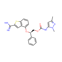 Cc1cc(NC(=O)OC[C@H](Oc2cccc3sc(C(=N)N)cc23)c2ccccc2)n(C)n1 ZINC000045392231