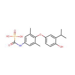 Cc1cc(NC(=O)P(=O)(O)O)cc(C)c1Oc1ccc(O)c(C(C)C)c1 ZINC000034776861