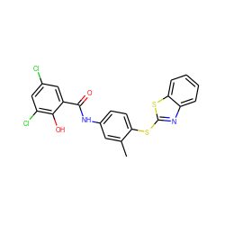 Cc1cc(NC(=O)c2cc(Cl)cc(Cl)c2O)ccc1Sc1nc2ccccc2s1 ZINC000026571203