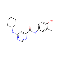 Cc1cc(NC(=O)c2cc(NC3CCCCC3)ncn2)ccc1O ZINC000149736725