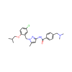 Cc1cc(NC(=O)c2ccc(CN(C)C)cc2)nn1Cc1cc(Cl)ccc1OCC(C)C ZINC000040935813