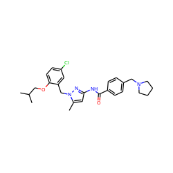 Cc1cc(NC(=O)c2ccc(CN3CCCC3)cc2)nn1Cc1cc(Cl)ccc1OCC(C)C ZINC000040411589