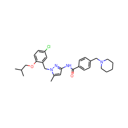 Cc1cc(NC(=O)c2ccc(CN3CCCCC3)cc2)nn1Cc1cc(Cl)ccc1OCC(C)C ZINC000040423442