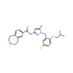 Cc1cc(NC(=O)c2ccc3c(c2)CCNCC3)nn1Cc1cc(Cl)ccc1OCC(C)C ZINC000040430823