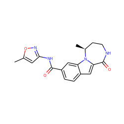 Cc1cc(NC(=O)c2ccc3cc4n(c3c2)[C@@H](C)CCNC4=O)no1 ZINC000147719688