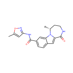 Cc1cc(NC(=O)c2ccc3cc4n(c3c2)[C@H](C)CCNC4=O)no1 ZINC000147719448