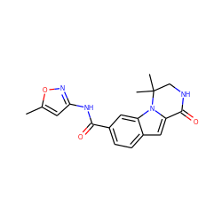 Cc1cc(NC(=O)c2ccc3cc4n(c3c2)C(C)(C)CNC4=O)no1 ZINC000147828476