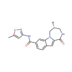 Cc1cc(NC(=O)c2ccc3cc4n(c3c2)C[C@H](C)CNC4=O)no1 ZINC000147711790