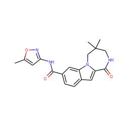 Cc1cc(NC(=O)c2ccc3cc4n(c3c2)CC(C)(C)CNC4=O)no1 ZINC000117695018