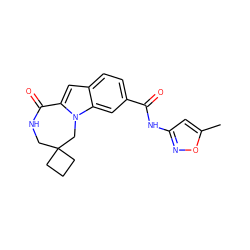 Cc1cc(NC(=O)c2ccc3cc4n(c3c2)CC2(CCC2)CNC4=O)no1 ZINC000147852379