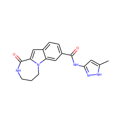 Cc1cc(NC(=O)c2ccc3cc4n(c3c2)CCCNC4=O)n[nH]1 ZINC000147846214