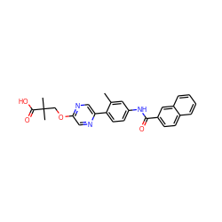 Cc1cc(NC(=O)c2ccc3ccccc3c2)ccc1-c1cnc(OCC(C)(C)C(=O)O)cn1 ZINC000073222758