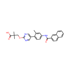 Cc1cc(NC(=O)c2ccc3ccccc3c2)ccc1-c1cnc(OCC(C)(C)C(=O)O)nc1 ZINC000073222755