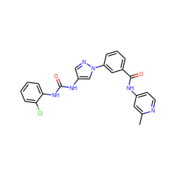 Cc1cc(NC(=O)c2cccc(-n3cc(NC(=O)Nc4ccccc4Cl)cn3)c2)ccn1 ZINC000215992370