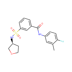 Cc1cc(NC(=O)c2cccc(S(=O)(=O)N[C@H]3CCOC3)c2)ccc1F ZINC000207774661