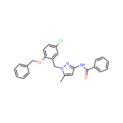 Cc1cc(NC(=O)c2ccccc2)nn1Cc1cc(Cl)ccc1OCc1ccccc1 ZINC000029042618