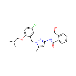 Cc1cc(NC(=O)c2ccccc2CO)nn1Cc1cc(Cl)ccc1OCC(C)C ZINC000040933950