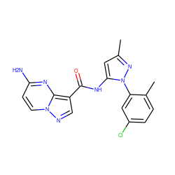 Cc1cc(NC(=O)c2cnn3ccc(N)nc23)n(-c2cc(Cl)ccc2C)n1 ZINC000068206359