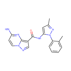 Cc1cc(NC(=O)c2cnn3ccc(N)nc23)n(-c2ccccc2C)n1 ZINC000113755440