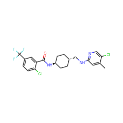 Cc1cc(NC[C@H]2CC[C@H](NC(=O)c3cc(C(F)(F)F)ccc3Cl)CC2)ncc1Cl ZINC000261072080