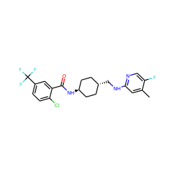 Cc1cc(NC[C@H]2CC[C@H](NC(=O)c3cc(C(F)(F)F)ccc3Cl)CC2)ncc1F ZINC000261099425