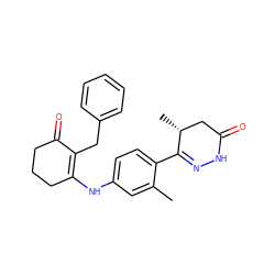 Cc1cc(NC2=C(Cc3ccccc3)C(=O)CCC2)ccc1C1=NNC(=O)C[C@H]1C ZINC000013587300