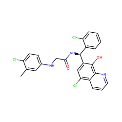 Cc1cc(NCC(=O)N[C@@H](c2ccccc2Cl)c2cc(Cl)c3cccnc3c2O)ccc1Cl ZINC000040934206