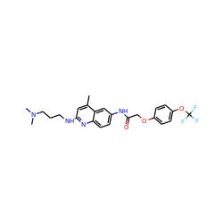 Cc1cc(NCCCN(C)C)nc2ccc(NC(=O)COc3ccc(OC(F)(F)F)cc3)cc12 ZINC000013671985