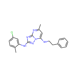 Cc1cc(NCCc2ccccc2)n2nc(Nc3cc(Cl)ccc3C)nc2n1 ZINC000028526874