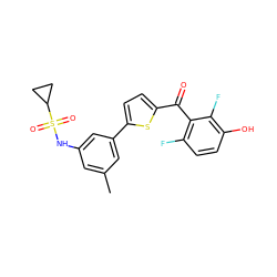 Cc1cc(NS(=O)(=O)C2CC2)cc(-c2ccc(C(=O)c3c(F)ccc(O)c3F)s2)c1 ZINC000473144389