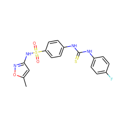 Cc1cc(NS(=O)(=O)c2ccc(NC(=S)Nc3ccc(F)cc3)cc2)no1 ZINC000040834591