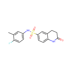 Cc1cc(NS(=O)(=O)c2ccc3c(c2)CCC(=O)N3)ccc1F ZINC000064721476