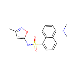 Cc1cc(NS(=O)(=O)c2cccc3c(N(C)C)cccc23)on1 ZINC000013741072