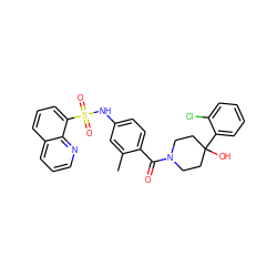 Cc1cc(NS(=O)(=O)c2cccc3cccnc23)ccc1C(=O)N1CCC(O)(c2ccccc2Cl)CC1 ZINC000217631589