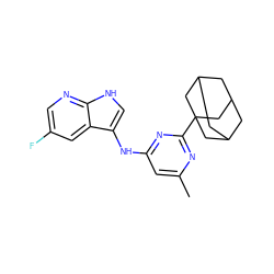 Cc1cc(Nc2c[nH]c3ncc(F)cc23)nc(C23CC4CC(CC(C4)C2)C3)n1 ZINC000169700829