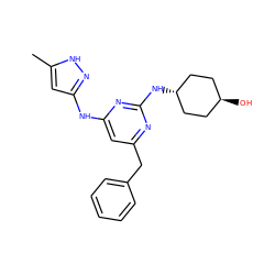 Cc1cc(Nc2cc(Cc3ccccc3)nc(N[C@H]3CC[C@H](O)CC3)n2)n[nH]1 ZINC000299831285