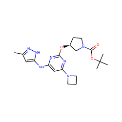 Cc1cc(Nc2cc(N3CCC3)nc(O[C@H]3CCN(C(=O)OC(C)(C)C)C3)n2)[nH]n1 ZINC000043153388