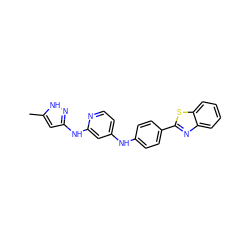 Cc1cc(Nc2cc(Nc3ccc(-c4nc5ccccc5s4)cc3)ccn2)n[nH]1 ZINC000040874344